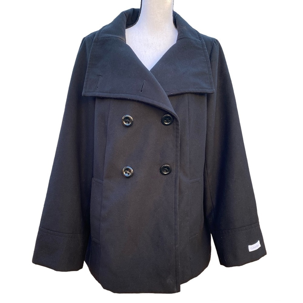 Calvin Klein Black Double Button Pea Coat Size Large